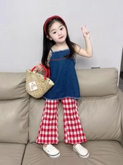 SET ÁO DÂY JEAN & QUẦN CARO ĐỎ
