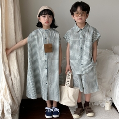 SET SƠ MI NGẮN CARO XANH KUMAI
