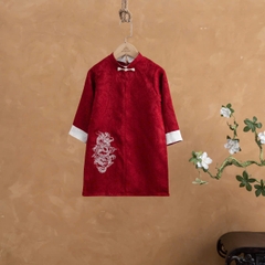 Set Áo Dài Đỏ Họa Tiết Rồng Quần Kem