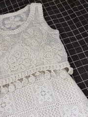 Set  Áo Croptop Váy Be Lưới Ota