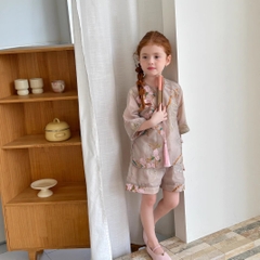 SET Ngắn Hoa Thêu Hồng Peach