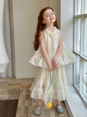 SET Dài Áo Váy Hoa Cổ Kem Peach