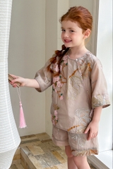 SET Ngắn Hoa Thêu Hồng Peach