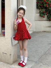 Váy Ngắn Bi Đỏ Cột Dây ZM
