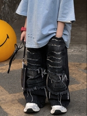 Quần Dài Jean Đen Wax Rách FS