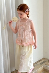 SET Dài Áo Hồng Hoa Quần Kem Peach