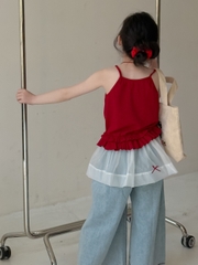 SET Dài Áo Dây Đỏ Quần Jean Quây Ren KM