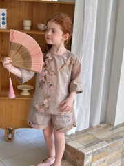 SET Ngắn Hoa Thêu Hồng Peach