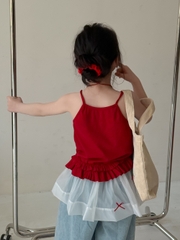 SET Dài Áo Dây Đỏ Quần Jean Quây Ren KM