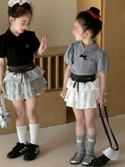 SET Áo Tim Xám & Váy Tầng Trắng YK