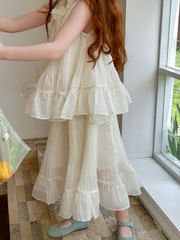 SET Dài Áo Váy Hoa Cổ Kem Peach