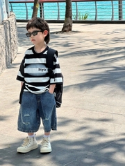 ÁO NGẮN TRẮNG KẺ ĐEN FS