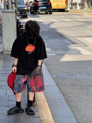 SET Ngắn Áo Hoa Đen Quần Màu FS