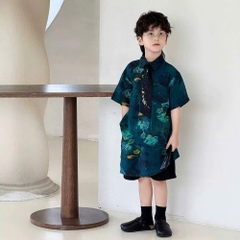 SN Áo Họa Tiết Xanh Đen+Quần Vạt Kèm Quạt YH