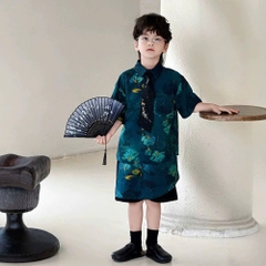SN Áo Họa Tiết Xanh Đen+Quần Vạt Kèm Quạt YH