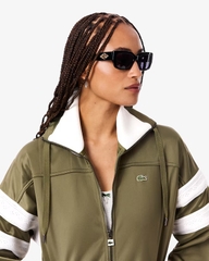Áo Khoác Lacoste Chính hãng - Women's Oversized Pointelle Stripe Satin Sweatshirt - Màu Nâu | JapanSport SF5260-51-E9F