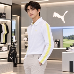 Áo Polo Dài Tay Puma Chính hãng -  PF Stretch Thermo Tapered Line LS Polo - Màu Trắng  | JapanSport 630423-04