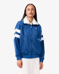 Áo  Hoodie Lacoste Chính Hãng - Women's Oversized Pointelle Stripe Satin Sweatshirt - Màu Xanh | JapanSport SF5260-51-C4X