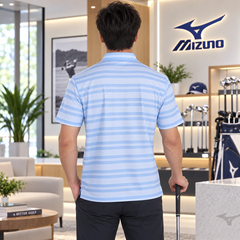 Áo Polo Mizuno Chính Hãng -Kanoko Multi Border Print Short Sleeve Polo Shirt - Màu Xanh | JapanSport  E2MAC01572