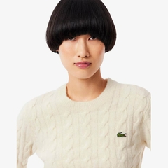 Áo len Lacoste nữ Chính hãng - Cable Knit Wool Sweater - Màu Kem  | JapanSport AF4159-51-XFJ