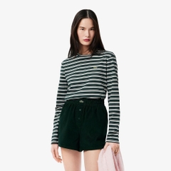 Áo Phông Lacoste nữ Chính hãng - Áo Thun Lacoste Nữ Dáng Suông Sọc Dài Tay Chất Liệu Jersey - Màu Xanh  | JapanSport TF7573-51-AIG