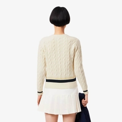 Áo len Lacoste nữ Chính hãng - Cable Knit Wool Sweater - Màu Kem  | JapanSport AF4159-51-XFJ