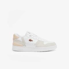 Giày Lacoste Nữ Chính Hãng - T-Clip Set Leather Sneakers - Màu Be | JapanSport 7-48SFA0043-1Y9