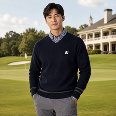 Áo Dài Tay FOOTJOY Chính Hãng - Herringbone Pattern Long Sleeve V-Neck Sweater- Màu Đen | JapanSport 34588 FJ-S25-M10