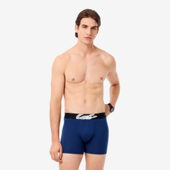 Quần Boxer Lacoste Chính hãng - 3-Pack Long Elastic - Màu Xanh/Xám/Đỏ | JapanSport 6H9302-51-W3T