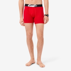 Quần Boxer Lacoste Chính hãng - 3-Pack Long Elastic - Màu Xanh/Xám/Đỏ | JapanSport 6H9302-51-W3T