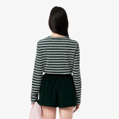 Áo Phông Lacoste nữ Chính hãng - Áo Thun Lacoste Nữ Dáng Suông Sọc Dài Tay Chất Liệu Jersey - Màu Xanh  | JapanSport TF7573-51-AIG