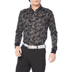 Áo Sơ mi Mizuno Chính Hãng - Golf wear mesh jacquard print long-sleeved ribbed - Màu Đen | JapanSport E2MA2003-08