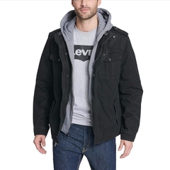 Áo Khoác Levi's Chính Hãng - Washed Cotton Hooded Military Jacket - Màu Đen | JapanSport LM8RC364-blk