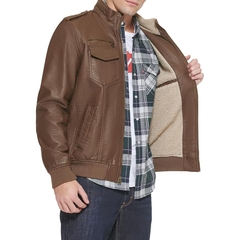 Áo Khoác Levi's Chính Hãng - Faux Leather Aviator Bomber Jacket - Màu nâu | JapanSport LM8RU476-Earth