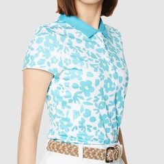 Áo Golf Polo FootJoy Nữ Chính Hãng -  FLOWER PRINT SHORT SLEEVE COOLING - Màu Trắng/Xanh | Japansport 80552-FJW-S23-S03