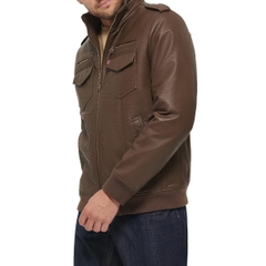 Áo Khoác Da Levi's Chính Hãng - Faux Leather Aviator Bomber Jacket - Màu Nâu | JapanSport LM2RU385-ear