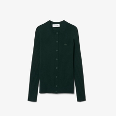 Áo len Lacoste nữ Chính hãng - Women's Rib Knit Merino Wool Cardigan - Màu Xanh  | JapanSport AF4141-51-YZP