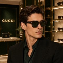 Kính Gucci Nam Chính hãng - GG1523S-003 – Gọng Vuông Acetate Vân Xanh Nâu, Tròng Xanh - 53mm | JapanSport