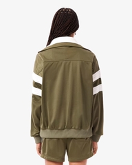 Áo Khoác Lacoste Chính hãng - Women's Oversized Pointelle Stripe Satin Sweatshirt - Màu Nâu | JapanSport SF5260-51-E9F