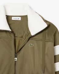 Áo Khoác Lacoste Chính hãng - Women's Oversized Pointelle Stripe Satin Sweatshirt - Màu Nâu | JapanSport SF5260-51-E9F