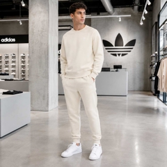 Bộ thể thao Adidas Chính Hãng - Trefoil Essentials Crew - Màu Be | JapanSport JW3526+KA0649