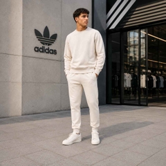 Bộ thể thao Adidas Chính Hãng - Trefoil Essentials Crew - Màu Be | JapanSport JW3526+KA0649