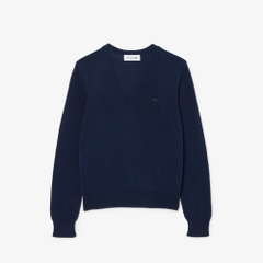 Áo Phông Lacoste nữ Chính hãng - Seamless Knit V Neck Sweater - Màu Navy | JapanSport AF3964-51-166
