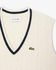Áo Phông Lacoste nữ Chính hãng - Cable Knit Wool Sweater Vest - Màu Be | JapanSport AF4005-51-XFJ