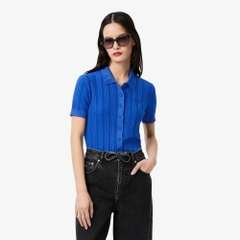 Áo Polo Lacoste nữ Chính hãng - Ribbed Knit Polo Collar Sweater - Màu Xanh | JapanSport AF4142-51-C4X