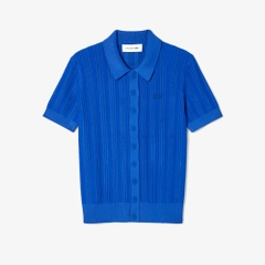 Áo Polo Lacoste nữ Chính hãng - Ribbed Knit Polo Collar Sweater - Màu Xanh | JapanSport AF4142-51-C4X