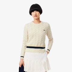 Áo len Lacoste nữ Chính hãng - Cable Knit Wool Sweater - Màu Kem  | JapanSport AF4159-51-XFJ