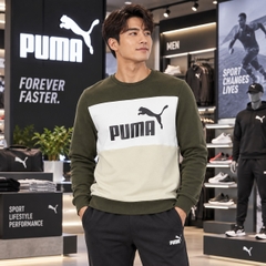Áo Dài Tay Puma Chính hãng - ESS + BLOCK Crew - Xanh/Trắng | JapanSport 849561-64