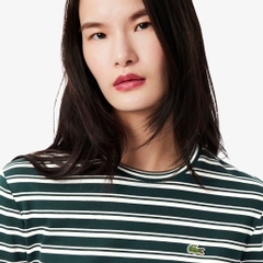 Áo Phông Lacoste nữ Chính hãng - Áo Thun Lacoste Nữ Dáng Suông Sọc Dài Tay Chất Liệu Jersey - Màu Xanh  | JapanSport TF7573-51-AIG