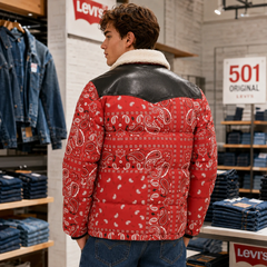 Áo Khoác Nam Levi's Chính Hãng - Out West Mixed Media Puffer Jacket - Màu Đỏ | JapanSport LM2RP472-RBD